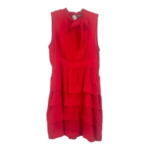Anthropologie Girls From Savoy Red Silk Dress Tiered Sz 8